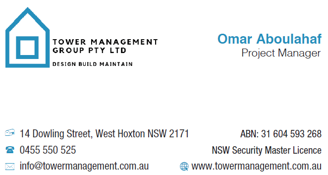 Tower Management Group Pty Ltd | 14 Dowling St, West Hoxton NSW 2171, Australia | Phone: 0455 550 525