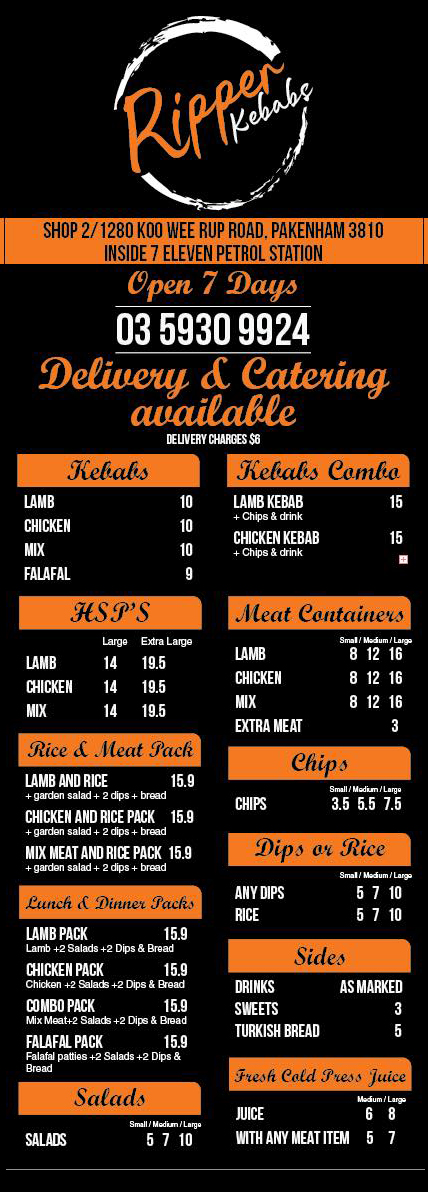 Ripper Kebabs | Inside 7 Eleven Petrol Station, Shop 2/1280 Koo Wee Rup Rd, Pakenham VIC 3810, Australia | Phone: (03) 5930 9924