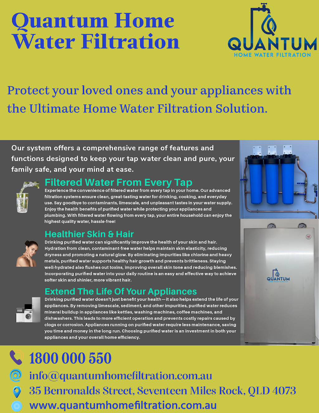 quantum home water filtration | 5/17 Benronalds St, Seventeen Mile Rocks QLD 4073, Australia | Phone: 1800 000 550