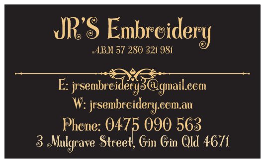 JRS Embroidery |  | 3 Mulgrave St, Gin Gin QLD 4671, Australia | 0458758827 OR +61 458 758 827