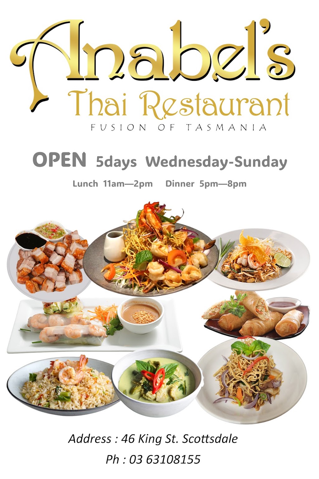 Anabels Thai Fusion Of Tasmania | 46 King St, Scottsdale TAS 7260, Australia | Phone: (03) 6310 8155