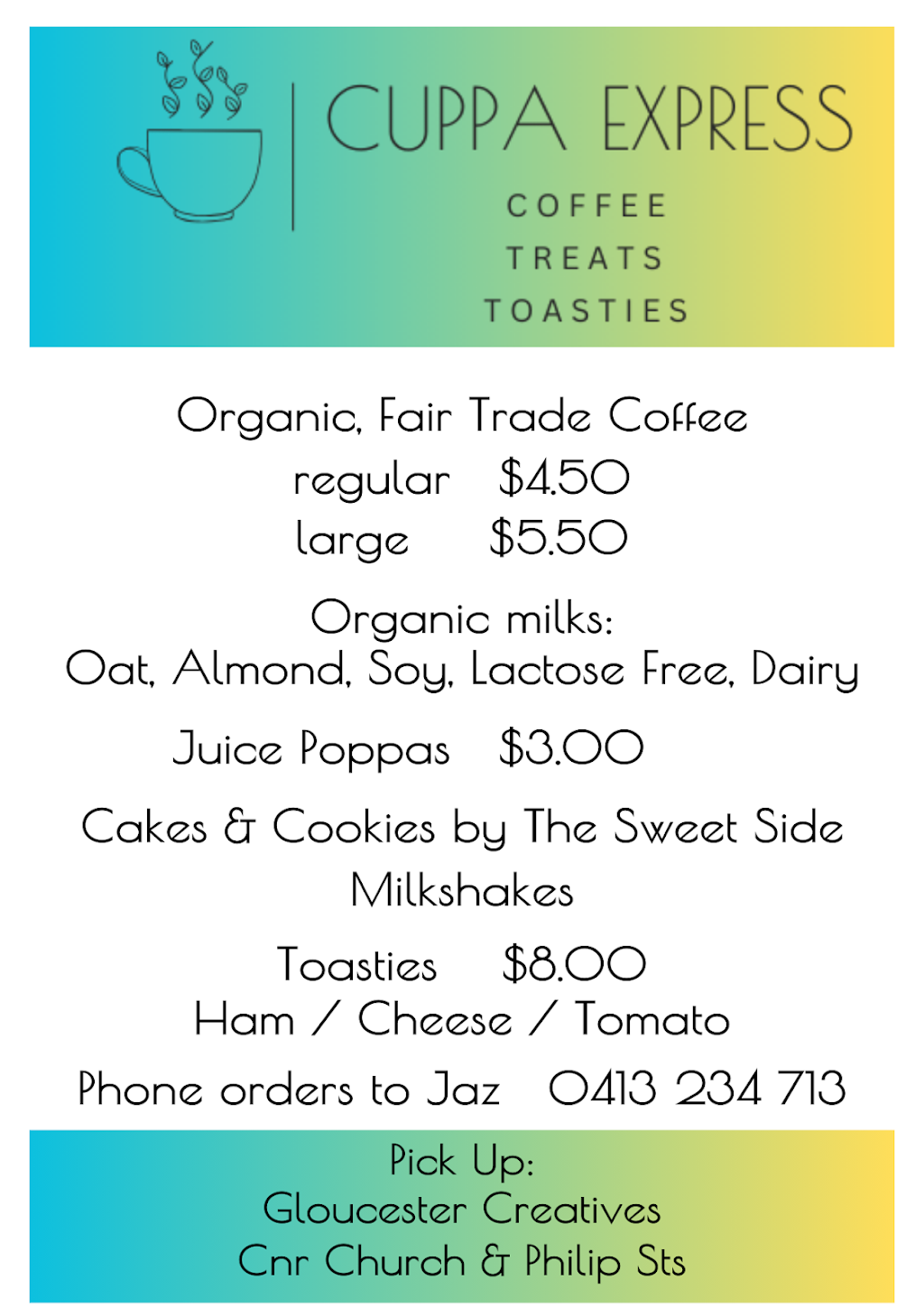 Cuppa Express | 140 Church St, Gloucester NSW 2422, Australia | Phone: 0413 234 713