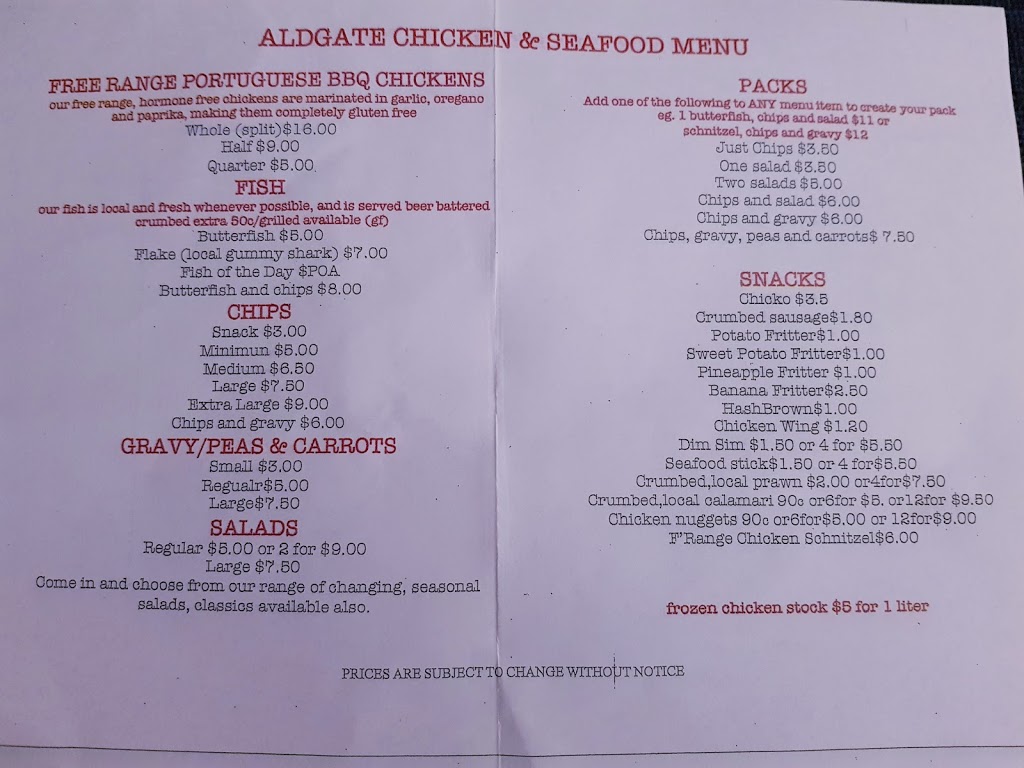 Aldgate Chickens & Seafood | meal takeaway | Mount Barker Rd, Aldgate SA 5154, Australia | 0883391367 OR +61 8 8339 1367