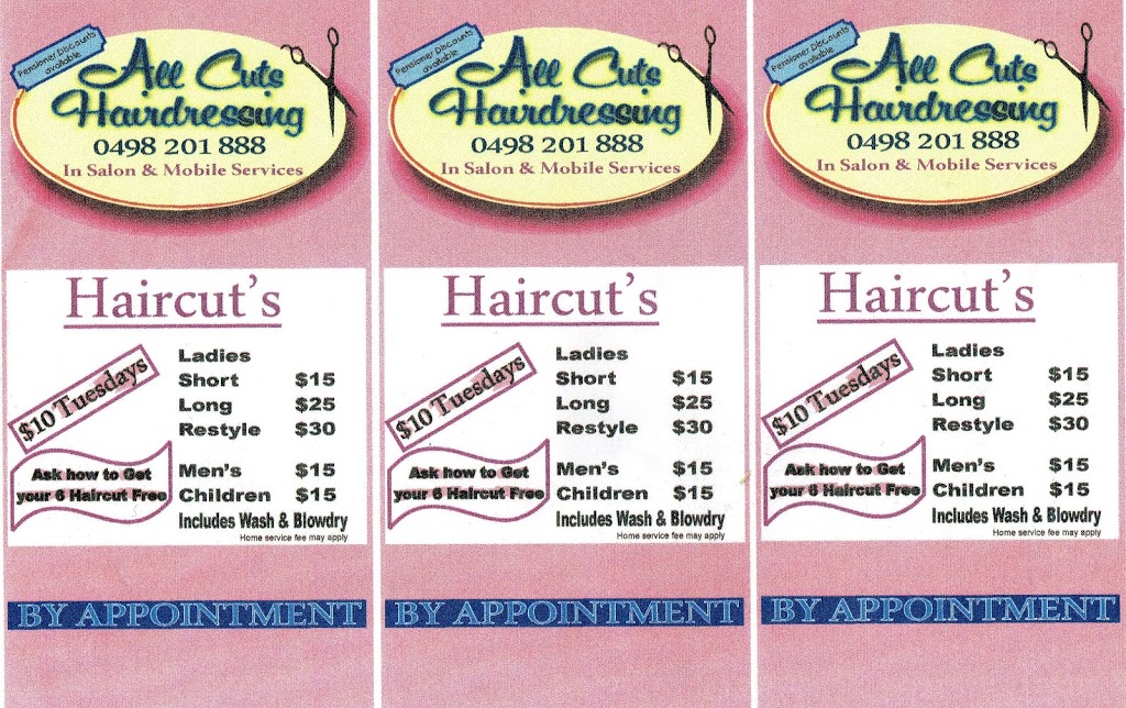 All Cuts Hairdressing | hair care | 97 Fairfield Rd, Elizabeth South SA 5112, Australia | 0498201888 OR +61 498 201 888