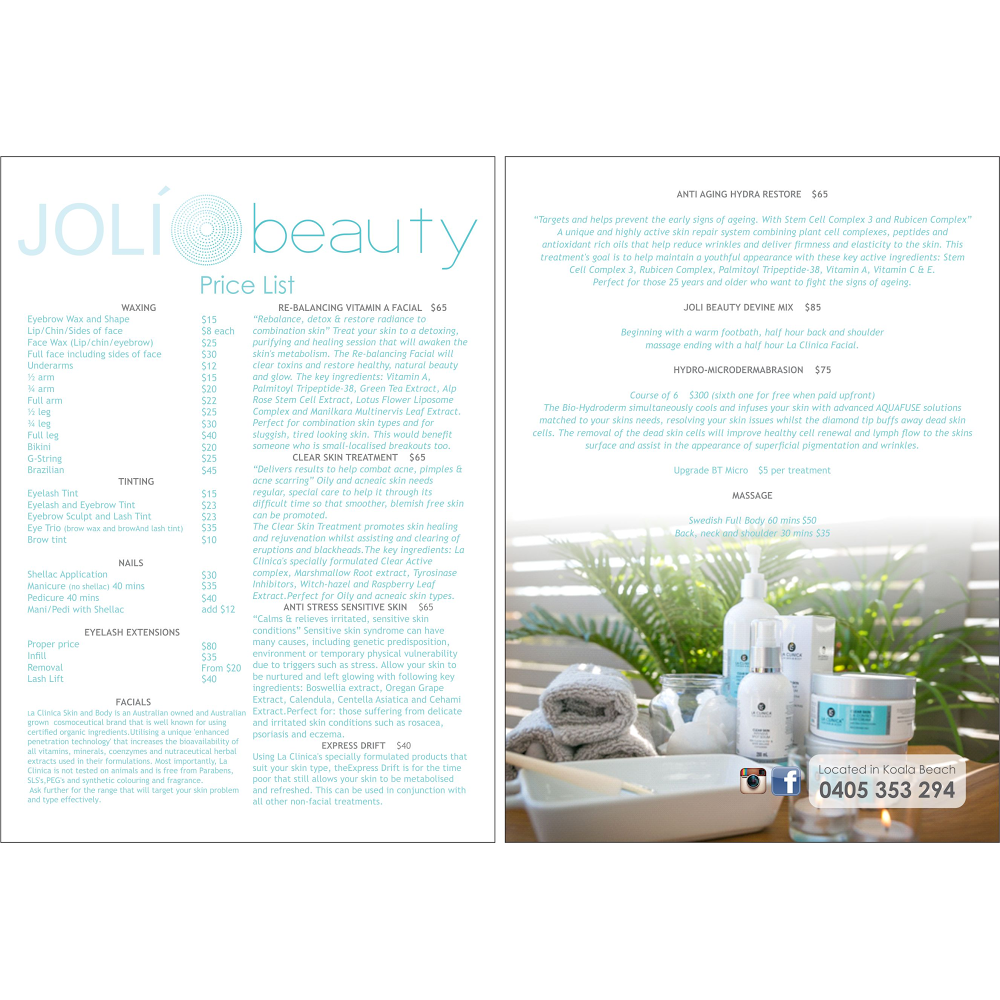 Joli Beauty Pottsville | beauty salon | Koala Beach, 5 Echidna St, Pottsville NSW 2489, Australia | 0405353294 OR +61 405 353 294