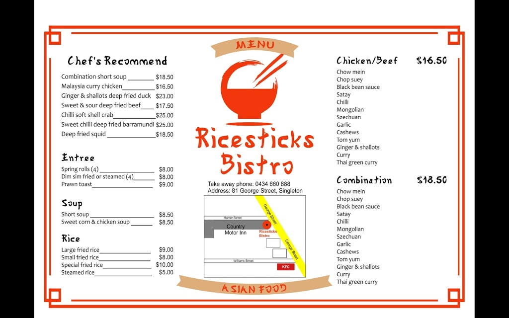 RIcesticks Bistro | restaurant | 81 George St, Singleton NSW 2330, Australia | 0434660888 OR +61 434 660 888