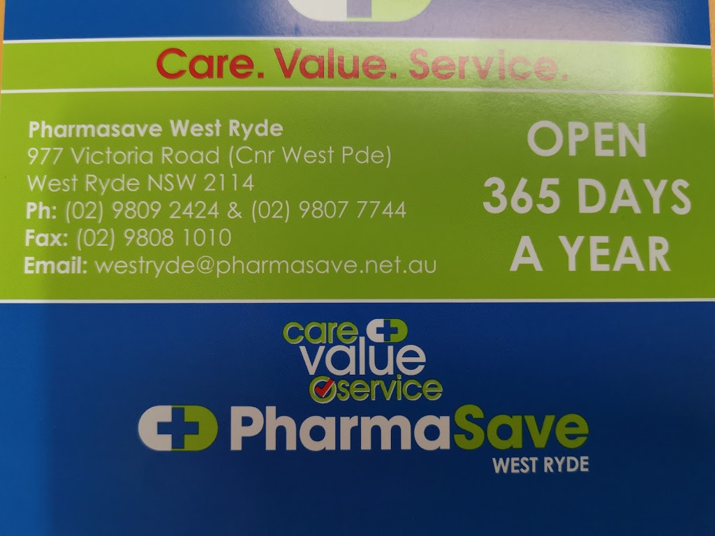 PharmaSave Discount Chemist West Ryde | pharmacy | 977 Victoria Rd, West Ryde NSW 2114, Australia | 0298092424 OR +61 2 9809 2424