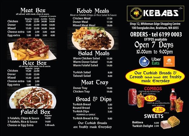 Brabham Kebabs and Turkish Bakery | Shop12/100 Everglades Ave, Brabham WA 6055, Australia | Phone: (08) 6199 0003