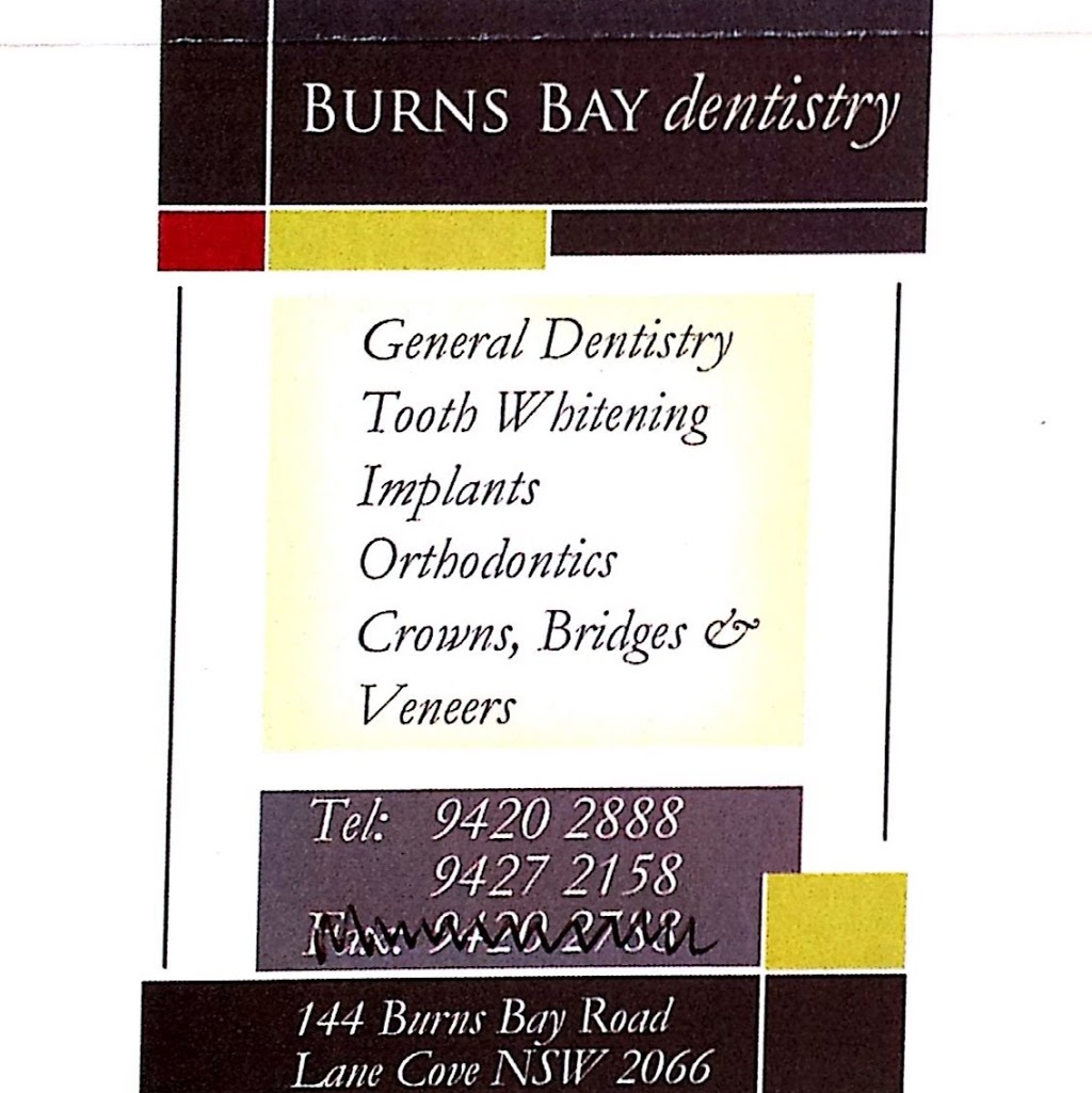 Burns Bay Dentistry | dentist | 144 Burns Bay Rd, Lane Cove NSW 2066, Australia | 0294202888 OR +61 2 9420 2888
