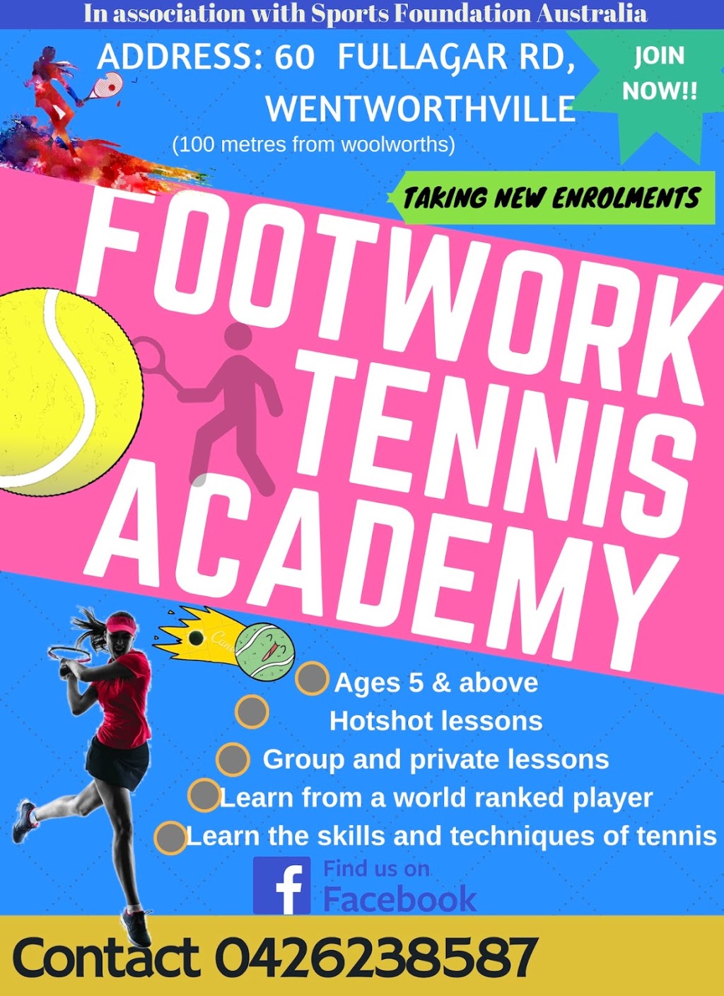 Footwork Tennis Academy | school | 60 Fullagar Rd, Wentworthville NSW 2145, Australia | 0426238587 OR +61 426 238 587