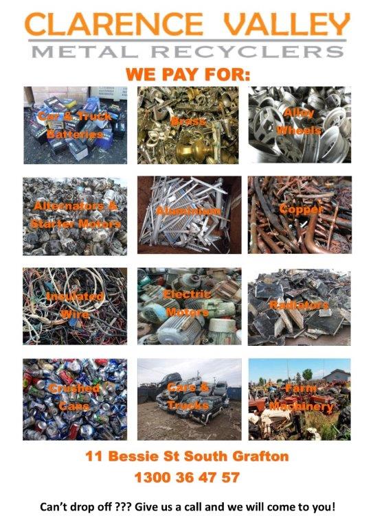 Clarence Valley Metal Recyclers | Unit 1/11 Bessie St, South Grafton NSW 2460, Australia | Phone: 1300 364 757