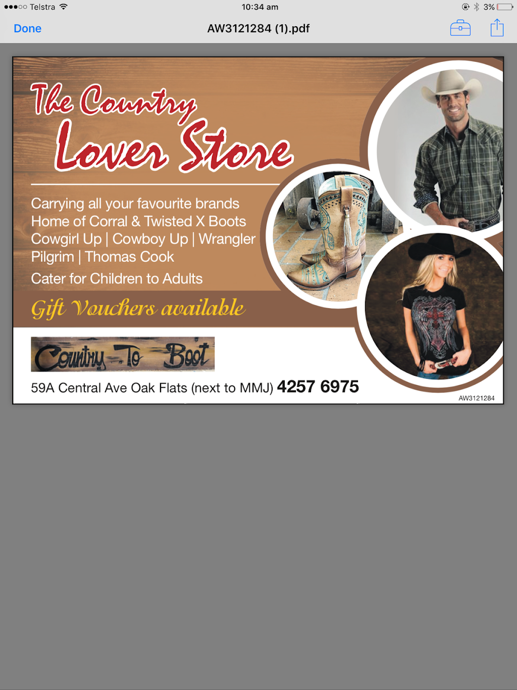 Country To Boot | shoe store | 59A Central Ave, Oak Flats NSW 2529, Australia | 0242576975 OR +61 2 4257 6975