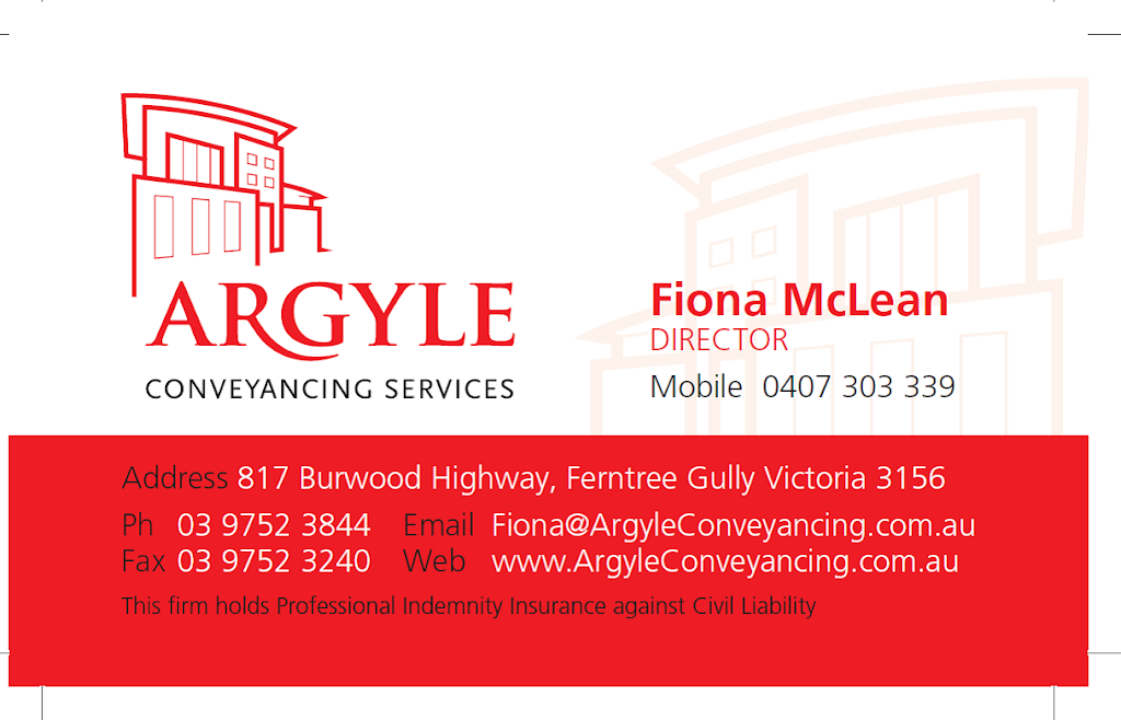 Argyle Conveyancing Services Pty Ltd | lawyer | 817 Burwood Hwy, Ferntree Gully VIC 3156, Australia | 0397523844 OR +61 3 9752 3844