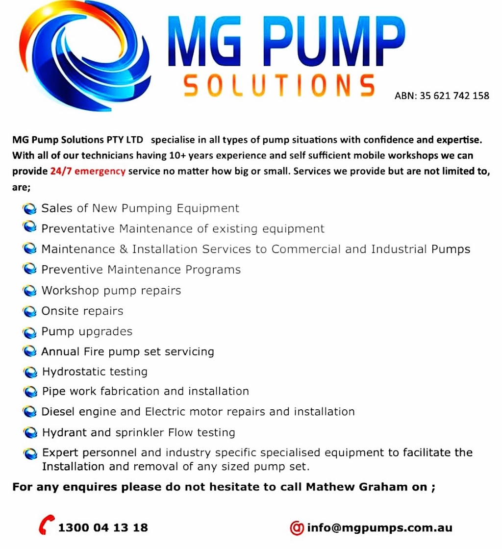 MG Pump Solutions Pty Ltd | 2 Nottingham Street, Schofields NSW 2762, Australia | Phone: 1300 041 318