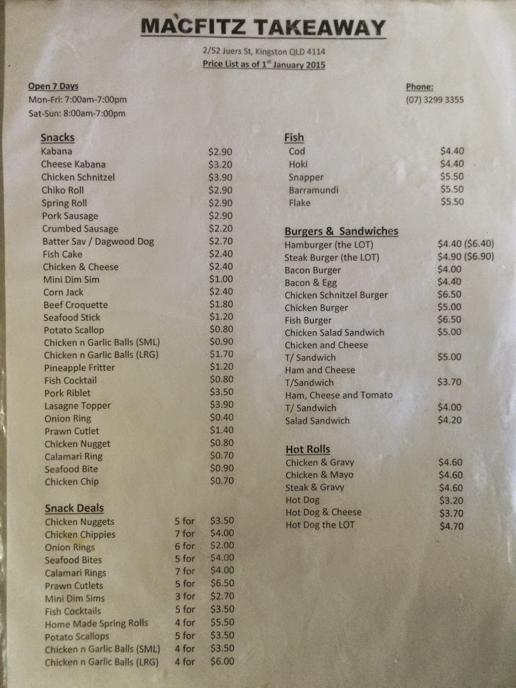 Macfitz Fish & Chips Takeaway | restaurant | 2/52 Juers St, Kingston QLD 4114, Australia | 0732993355 OR +61 7 3299 3355