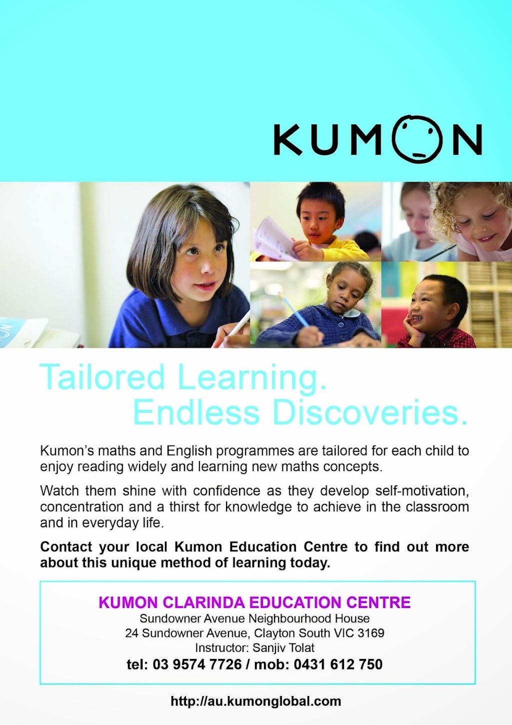 Kumon Clarinda/Clayton South Education Centre |  | 24 Sundowner Ave, Clarinda VIC 3169, Australia | 0395747726 OR +61 3 9574 7726