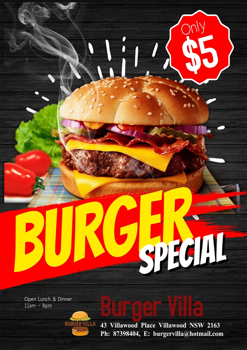 Burger Villa | 43 Villawood Pl, Villawood NSW 2163, Australia | Phone: (02) 8739 8404