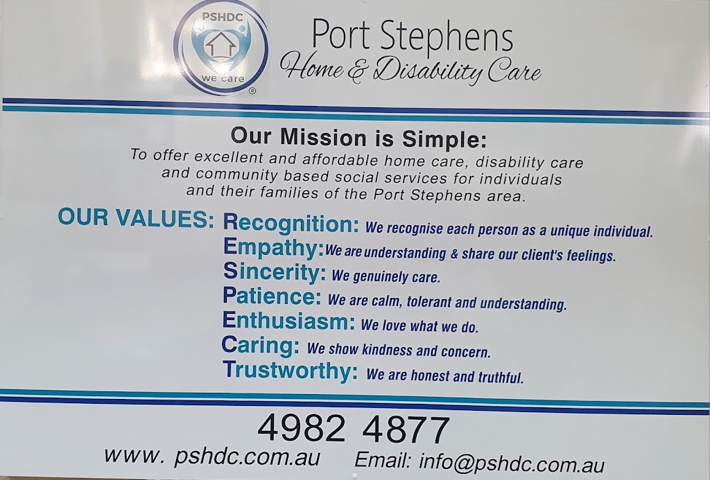 Port Stephens Home And Disability Care | point of interest | Shop 10/61 President Wilson Walk, Tanilba Bay NSW 2319, Australia | 0249824877 OR +61 2 4982 4877