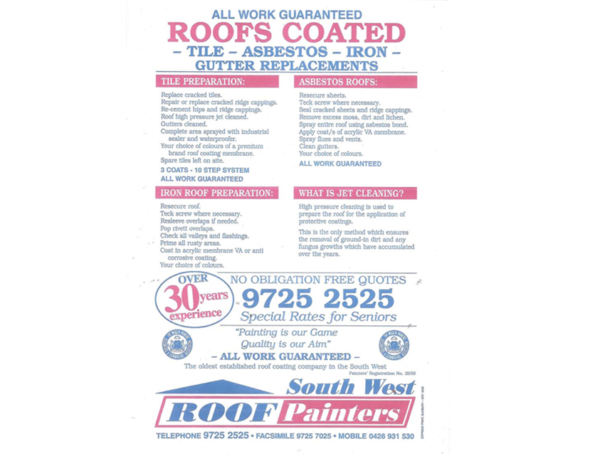 South West Roof Painters | roofing contractor | 3 Zaknic Pl, East Bunbury WA 6230, Australia | 0897252525 OR +61 8 9725 2525