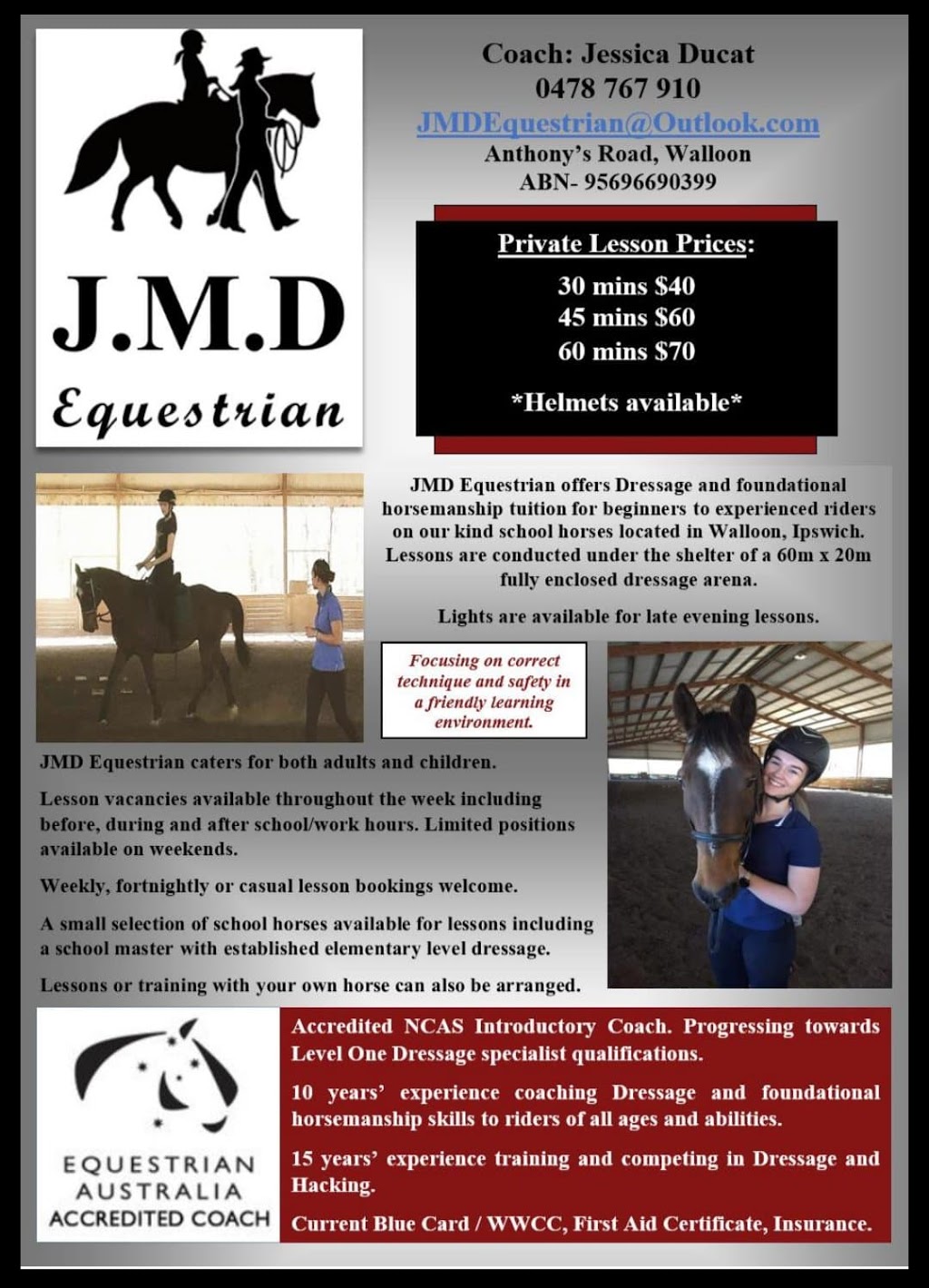 JMD Equestrian | 2 Anthonys Rd, Walloon QLD 4306, Australia | Phone: 0478 767 910