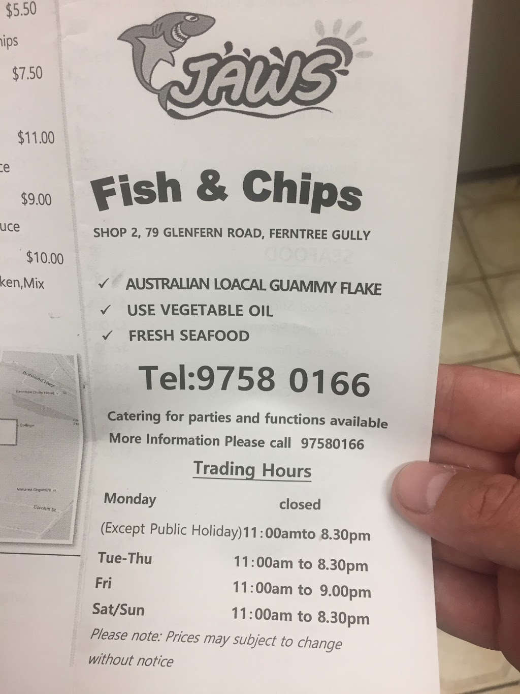 Jaws Fish & Chips | restaurant | 2/79 Glenfern Rd, Ferntree Gully VIC 3156, Australia | 0397580166 OR +61 3 9758 0166