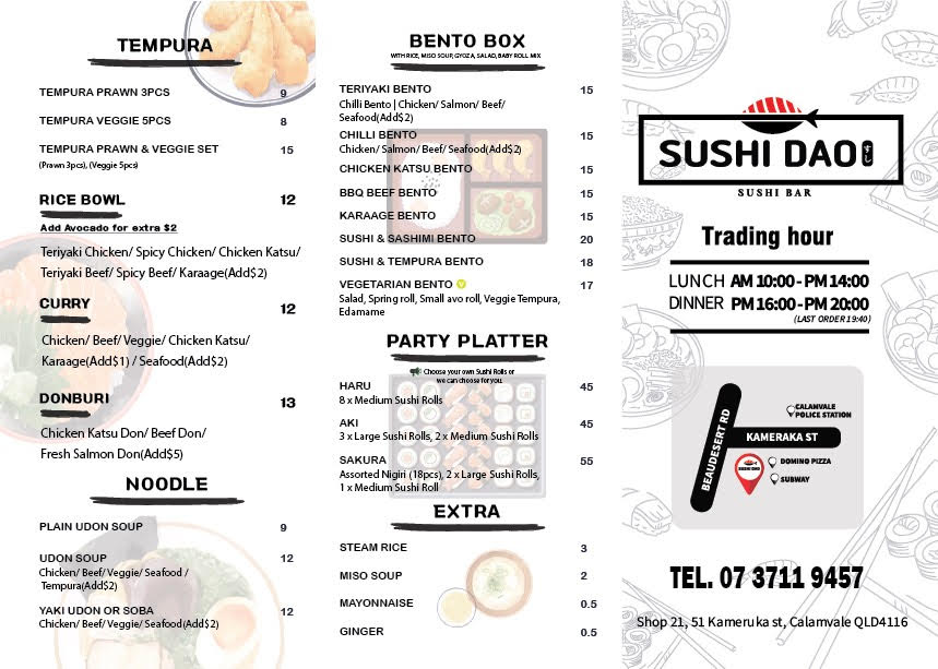 Sushi Dao | restaurant | 21/51 Kameruka St, Calamvale QLD 4116, Australia | 0737119457 OR +61 7 3711 9457