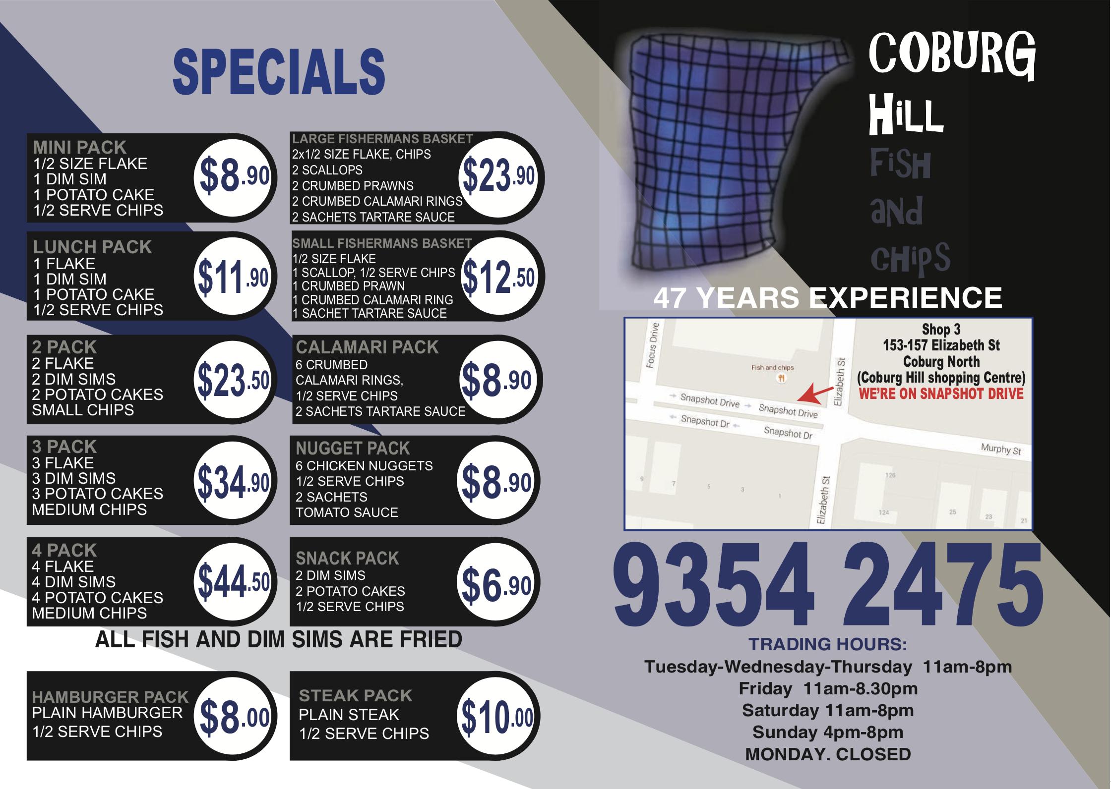 Coburg Hill Fish and Chips | meal takeaway | 4 Snapshot Dr, Coburg North VIC 3058, Australia | 0393542475 OR +61 3 9354 2475