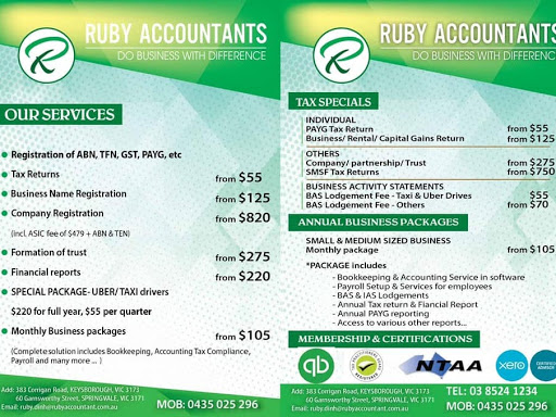 Ruby Accountant Pty Ltd | 60 Garnsworthy St, Springvale VIC 3171, Australia | Phone: 0435 025 296