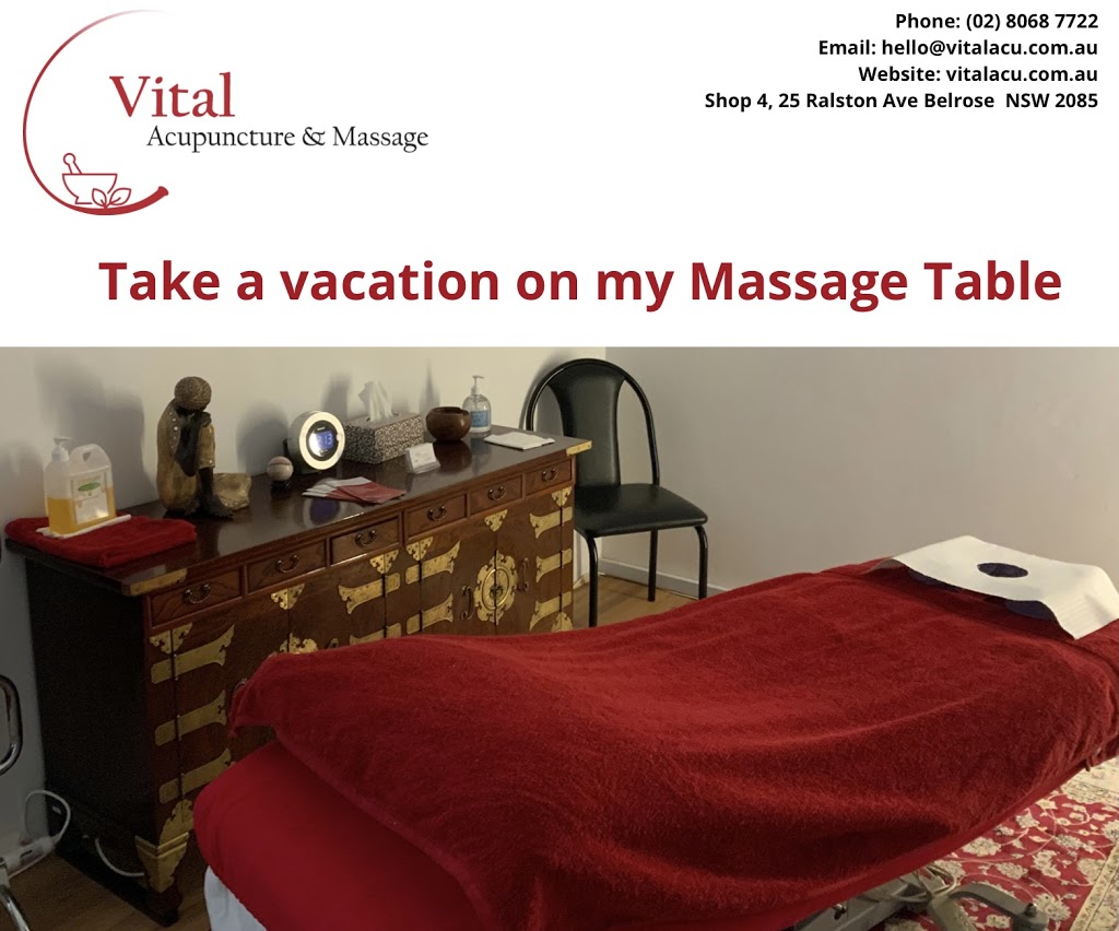 Vital Acupuncture and Massage | health | 4/25 Ralston Ave, Belrose NSW 2085, Australia | 0280687722 OR +61 2 8068 7722