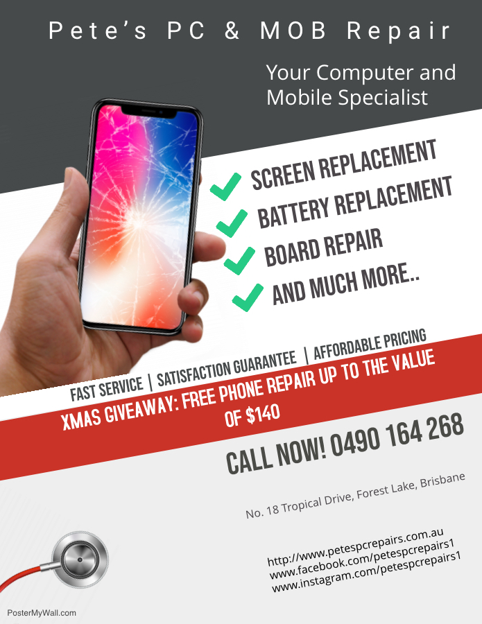 Petes PC & Mobile Repairs | store | 18 Tropical Dr, Forest Lake QLD 4078, Australia | 0490548772 OR +61 490 548 772