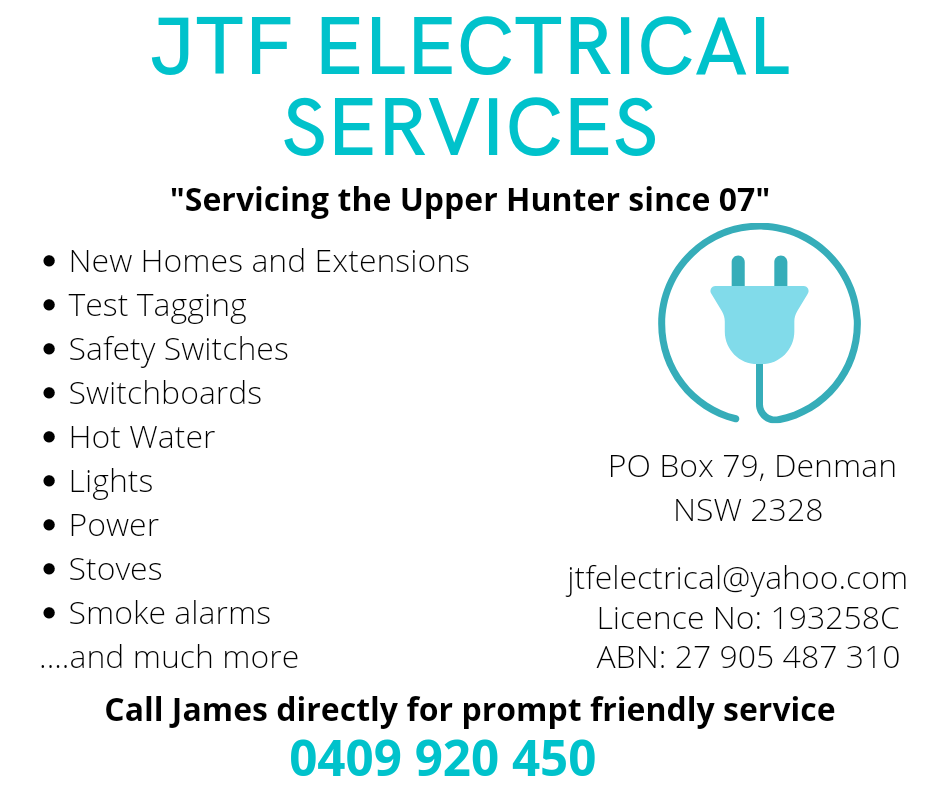 JTF Electrical Services | electrician | Virginia St, Denman NSW 2328, Australia | 0409920450 OR +61 409 920 450