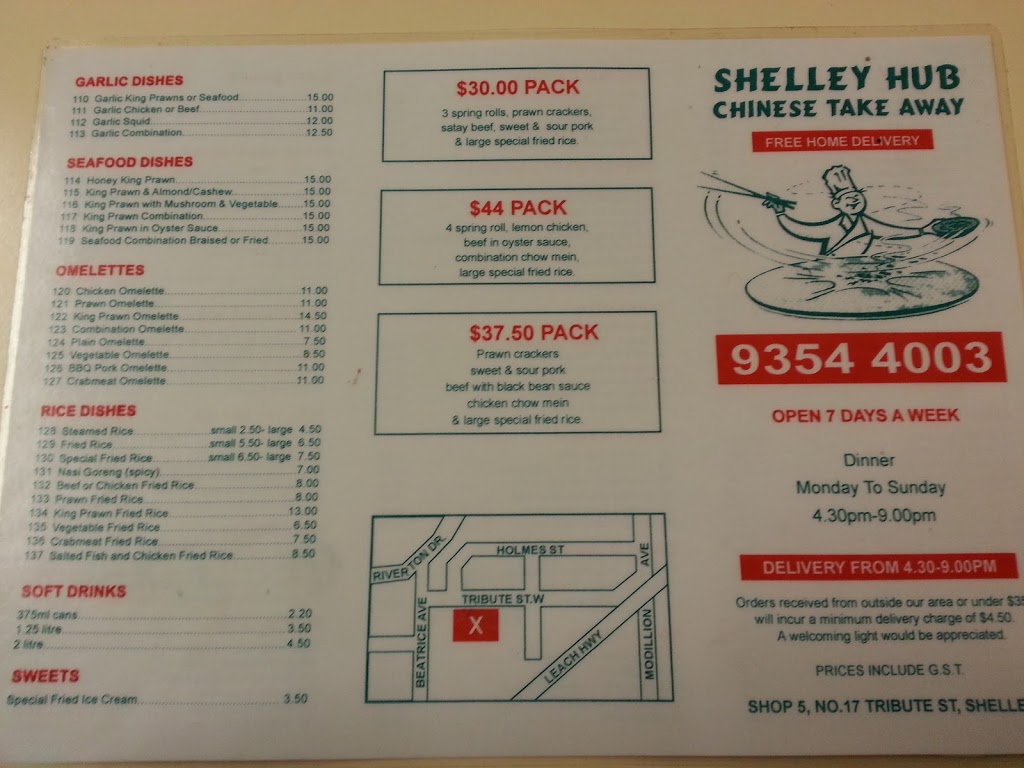 Shelley Hub Chinese Take-Away | meal takeaway | 17 Tribute St W, Shelley WA 6148, Australia | 0893544003 OR +61 8 9354 4003