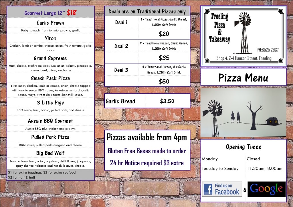 Freeling Pizza and Takeaway | meal takeaway | 4/2-5 Hanson St, Freeling SA 5372, Australia | 0885252937 OR +61 8 8525 2937