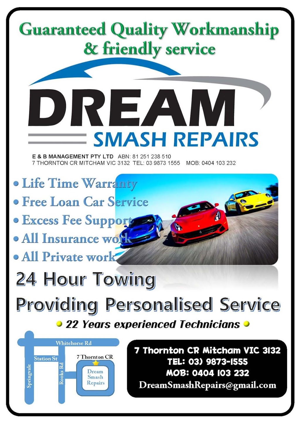 Dream Smash Repairs | 7 Thornton Cres, Mitcham VIC 3132, Australia | Phone: (03) 9873 1555
