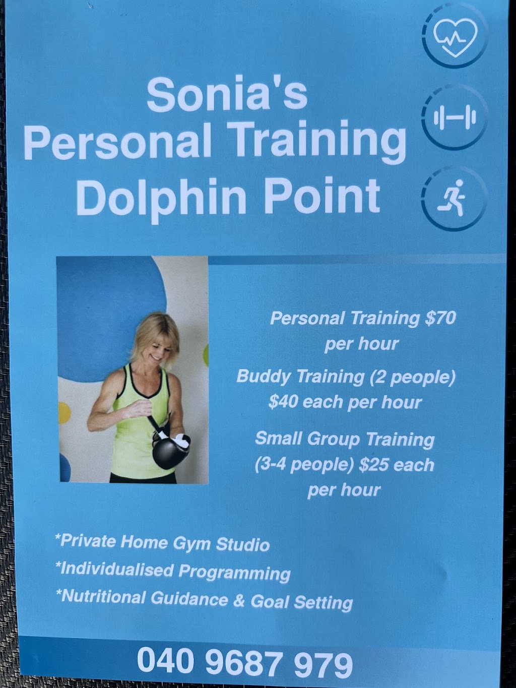 Sonia’s Personal Training Dolphin Point | Bonnie Troon Cl, Dolphin Point NSW 2539, Australia | Phone: 0409 687 979
