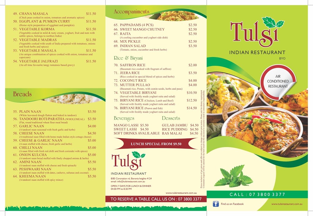 Tulsi Indian Restaurant | Shop/8 Coronation Rd, Boronia Heights QLD 4124, Australia | Phone: (07) 3800 3377