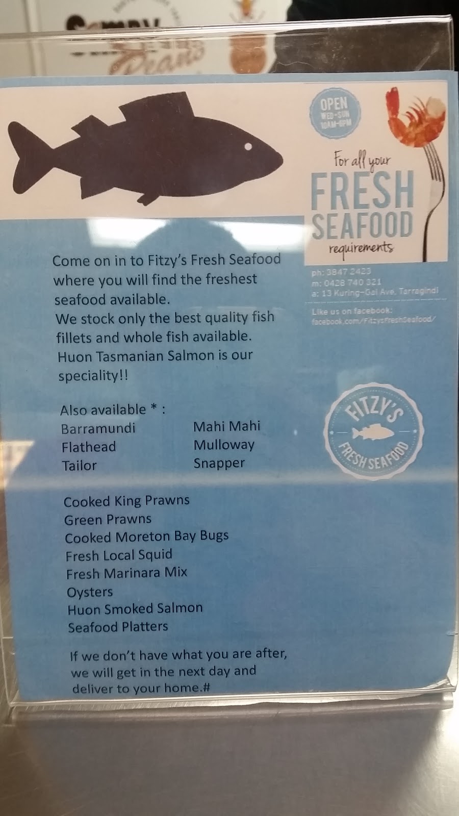 Fitzys Fresh Seafood | 13 Kuring Gai Ave, Tarragindi QLD 4121, Australia | Phone: (07) 3847 2423