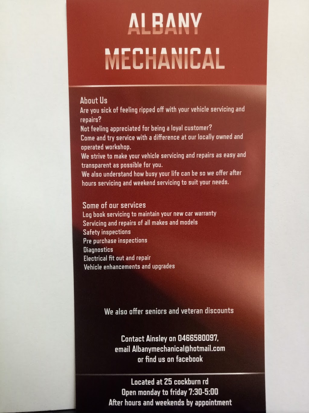 Albany Mechanical | car repair | 25 Cockburn Rd, Albany WA 6330, Australia | 0466580097 OR +61 466 580 097