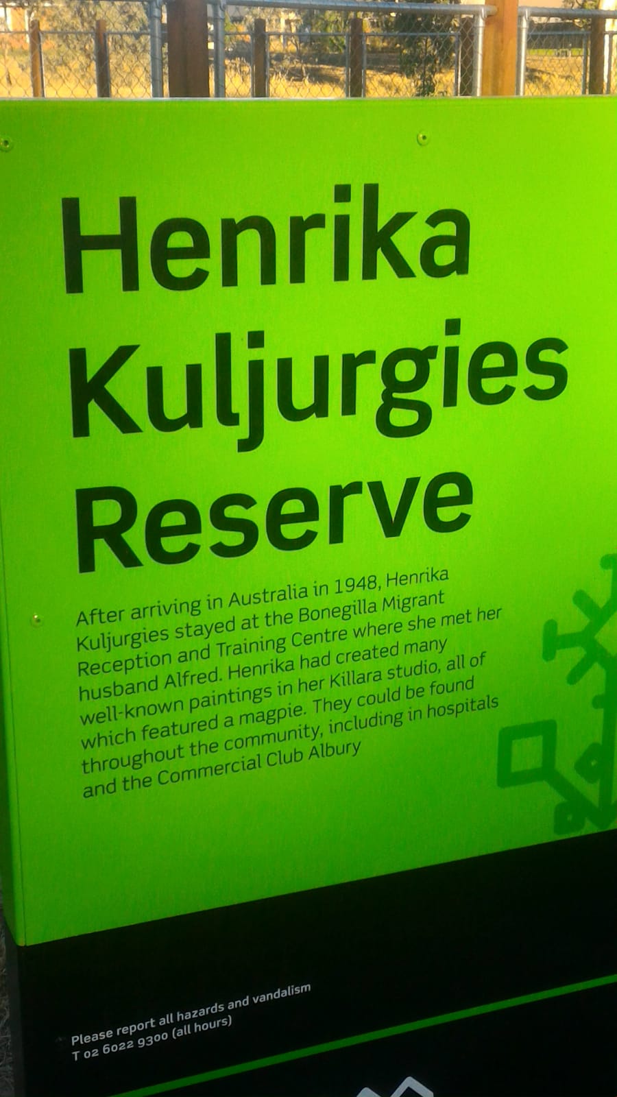 Henrika Kuljurgies Reserve | park | Killara VIC 3691, Australia | 0260229300 OR +61 2 6022 9300