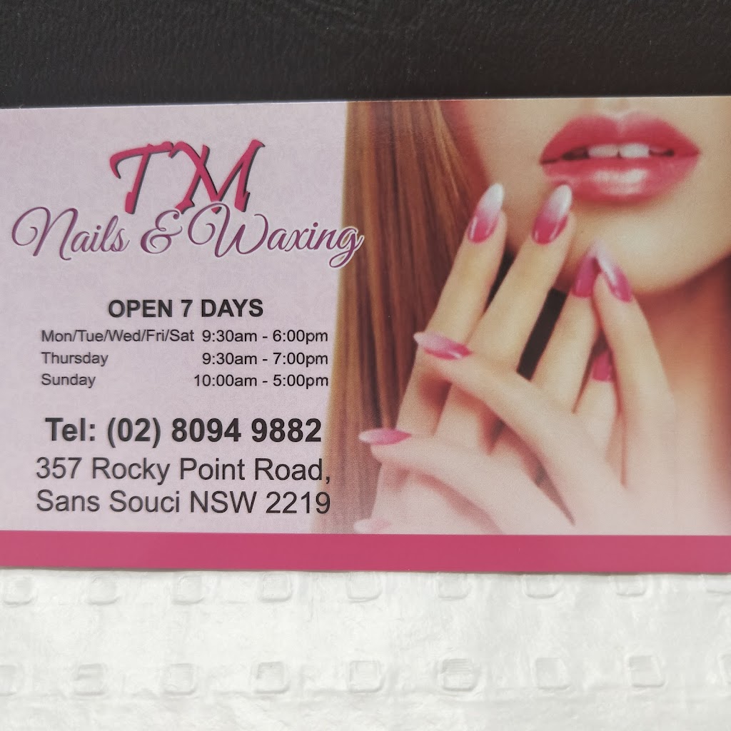 TM Nails and Waxing | beauty salon | 357 Rocky Point Rd, Sans Souci NSW 2219, Australia | 0280949882 OR +61 2 8094 9882