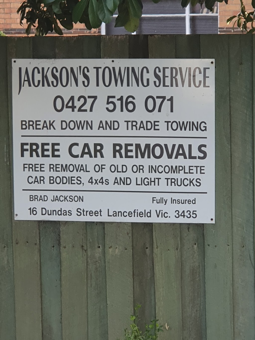Jacksons Towing Service |  | 16 Dundas St, Lancefield VIC 3435, Australia | 0427516071 OR +61 427 516 071