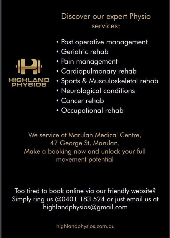 Highland Physios- Marulan | Marulan Medical Centre, 47 George St, Marulan NSW 2579, Australia | Phone: 0481 373 302