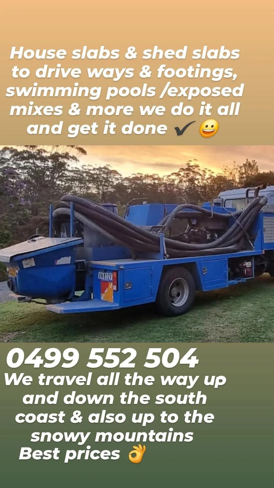 T y concrete pumping | Princes Hwy, Narooma NSW 2546, Australia | Phone: 0499 552 504