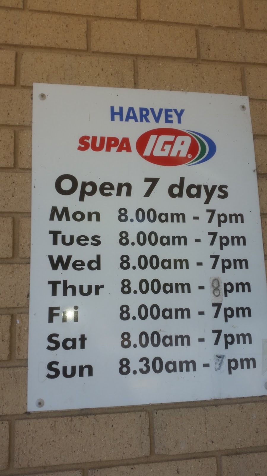 SUPA IGA | supermarket | 80 Uduc Rd, Harvey WA 6220, Australia | 0897291404 OR +61 8 9729 1404