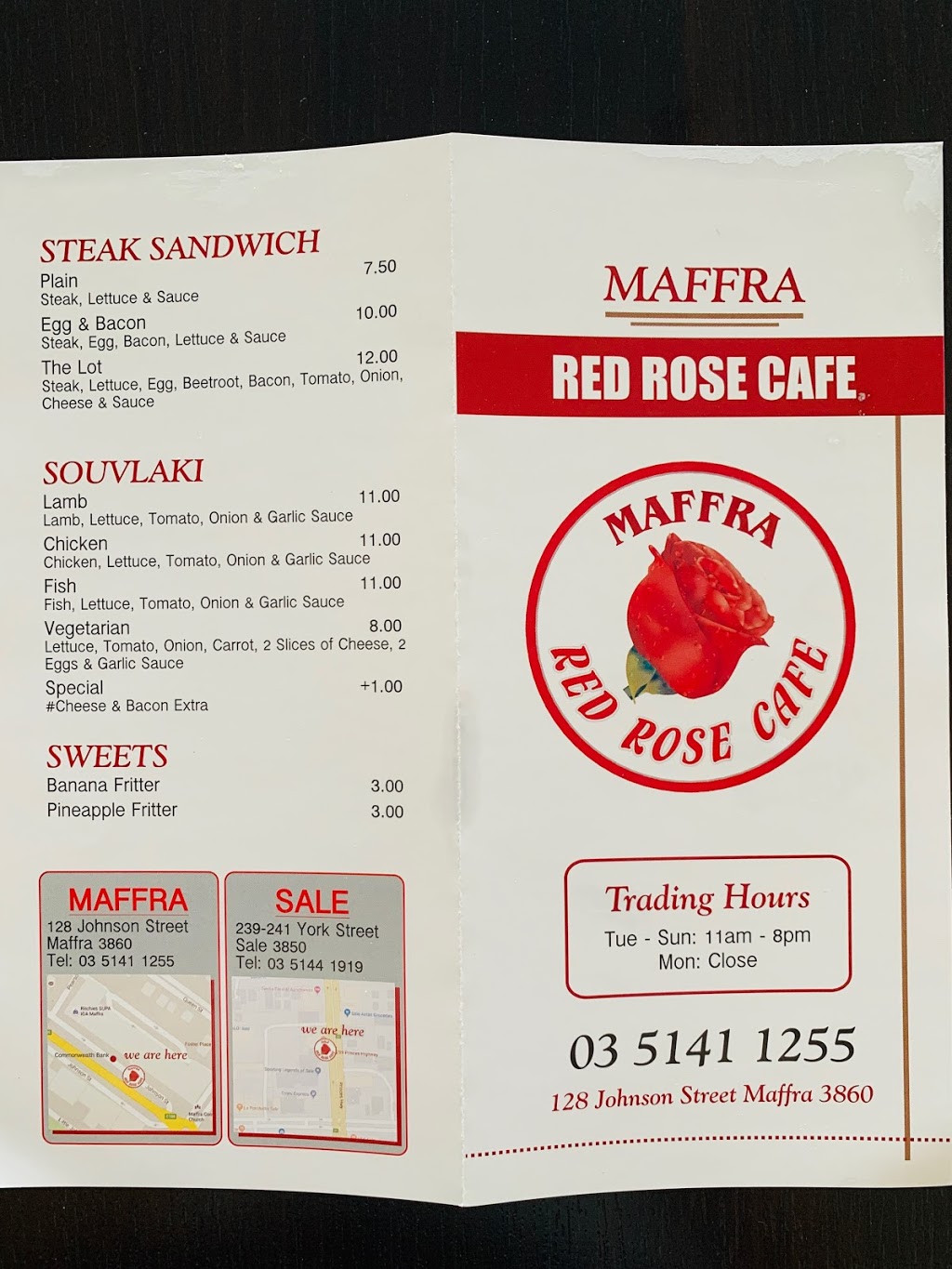 Red Rose Cafe | cafe | 128 Johnson St, Maffra VIC 3860, Australia | 0351411255 OR +61 3 5141 1255