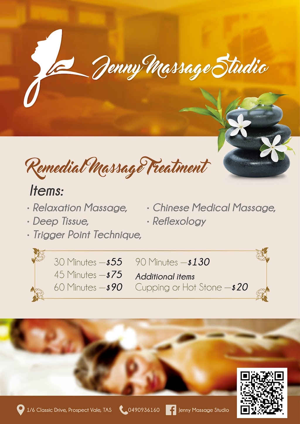 Jenny Massage Studio | spa | Unit 1/6 Classic Dr, Prospect Vale TAS 7250, Australia | 0490936160 OR +61 490 936 160