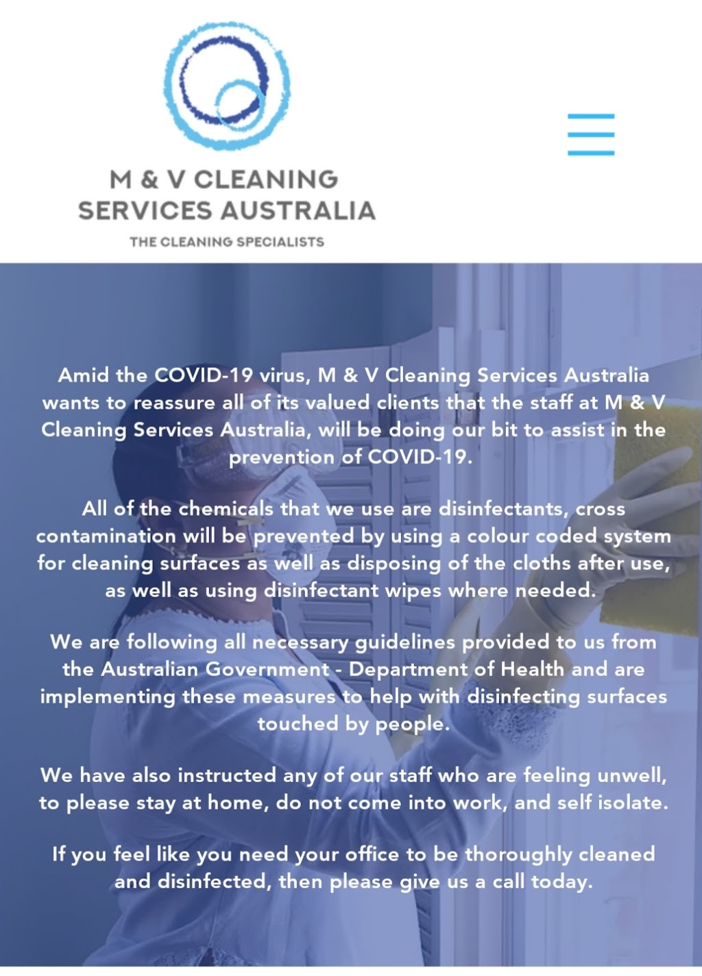 M&V Cleaning Services Australia |  | 73B Birdwood St, Hughes ACT 2605, Australia | 0418975125 OR +61 418 975 125