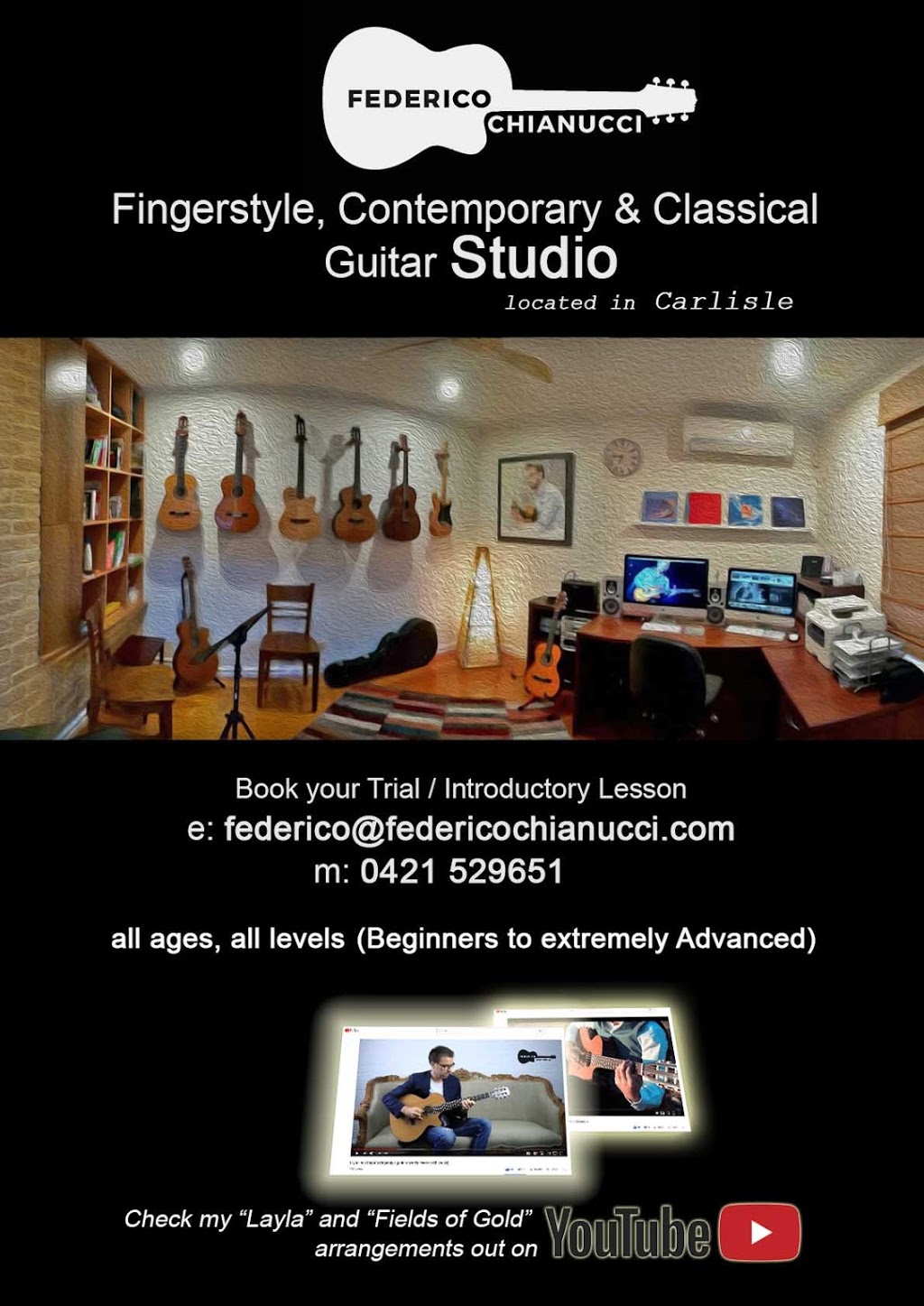 Guitar Lessons Perth - Fingerstyle & Classical Guitar Studio | school | 58 Marchamley St, Carlisle WA 6101, Australia | 0421529651 OR +61 421 529 651