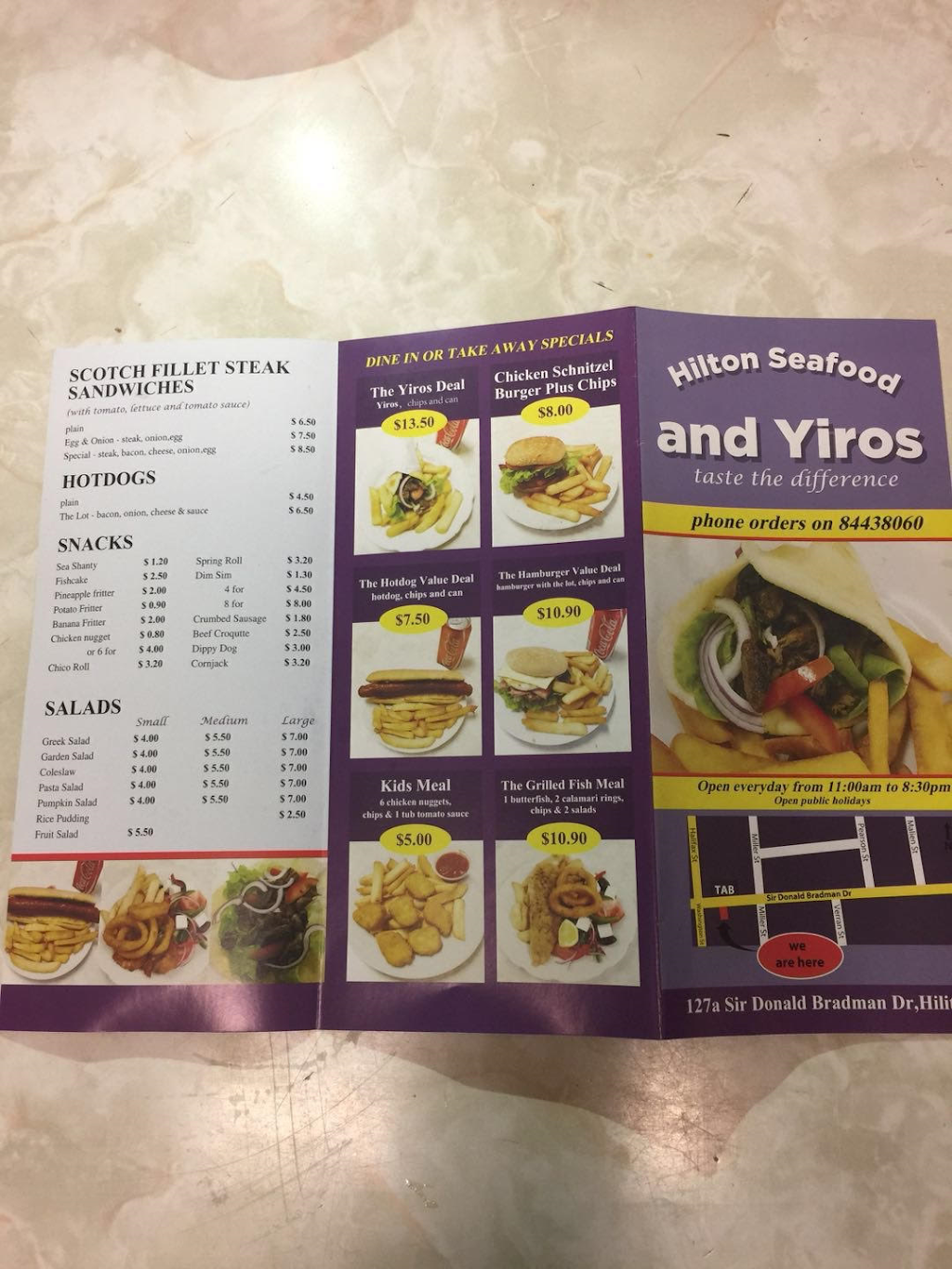 Hilton Seafood & Yiros | restaurant | 127 Sir Donald Bradman Dr, Hilton SA 5033, Australia | 0884438060 OR +61 8 8443 8060