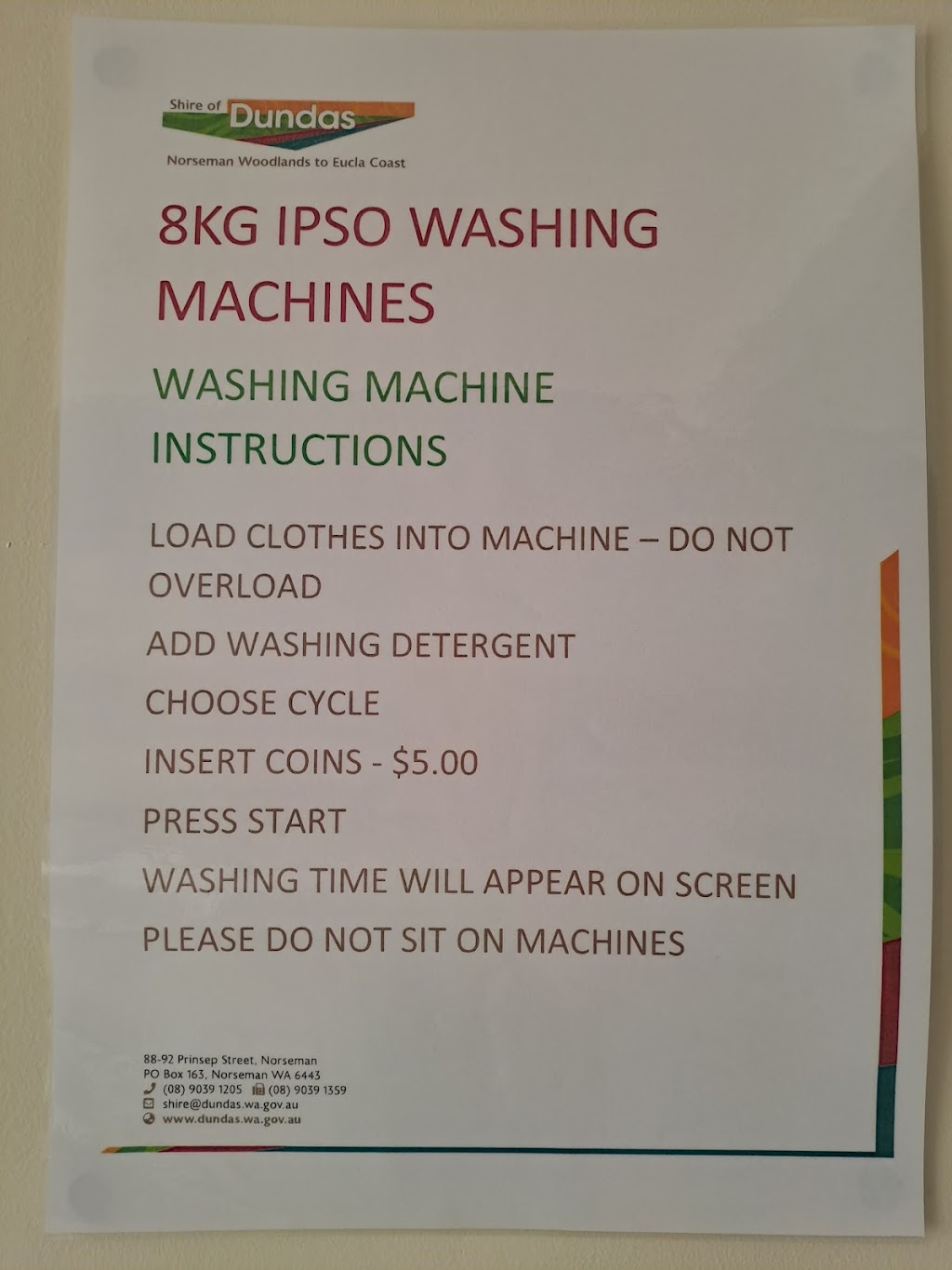 Laundromat | 68 Roberts St, Norseman WA 6443, Australia | Phone: (08) 9039 1205